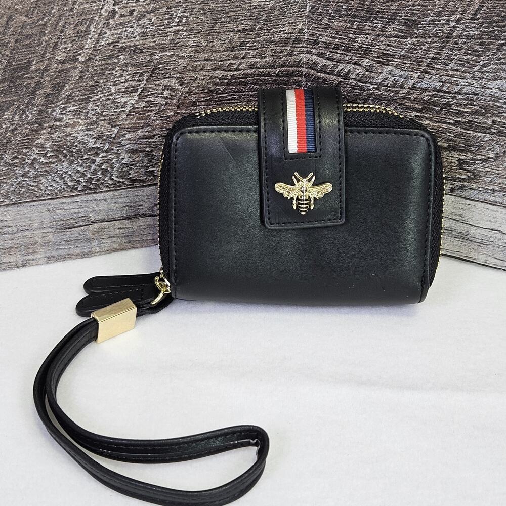 Women Bee Wallet Black Pomelo Best Gold Zip Around Wrist Strap Faux Leather RFID - Picture 2 of 16